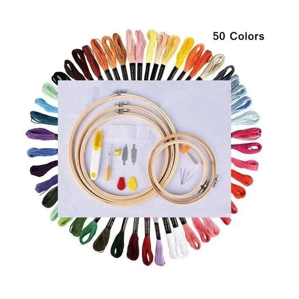 GENERICO - Set Bordado 50 Hilos Telas Agujas Bastidores + Accesorios