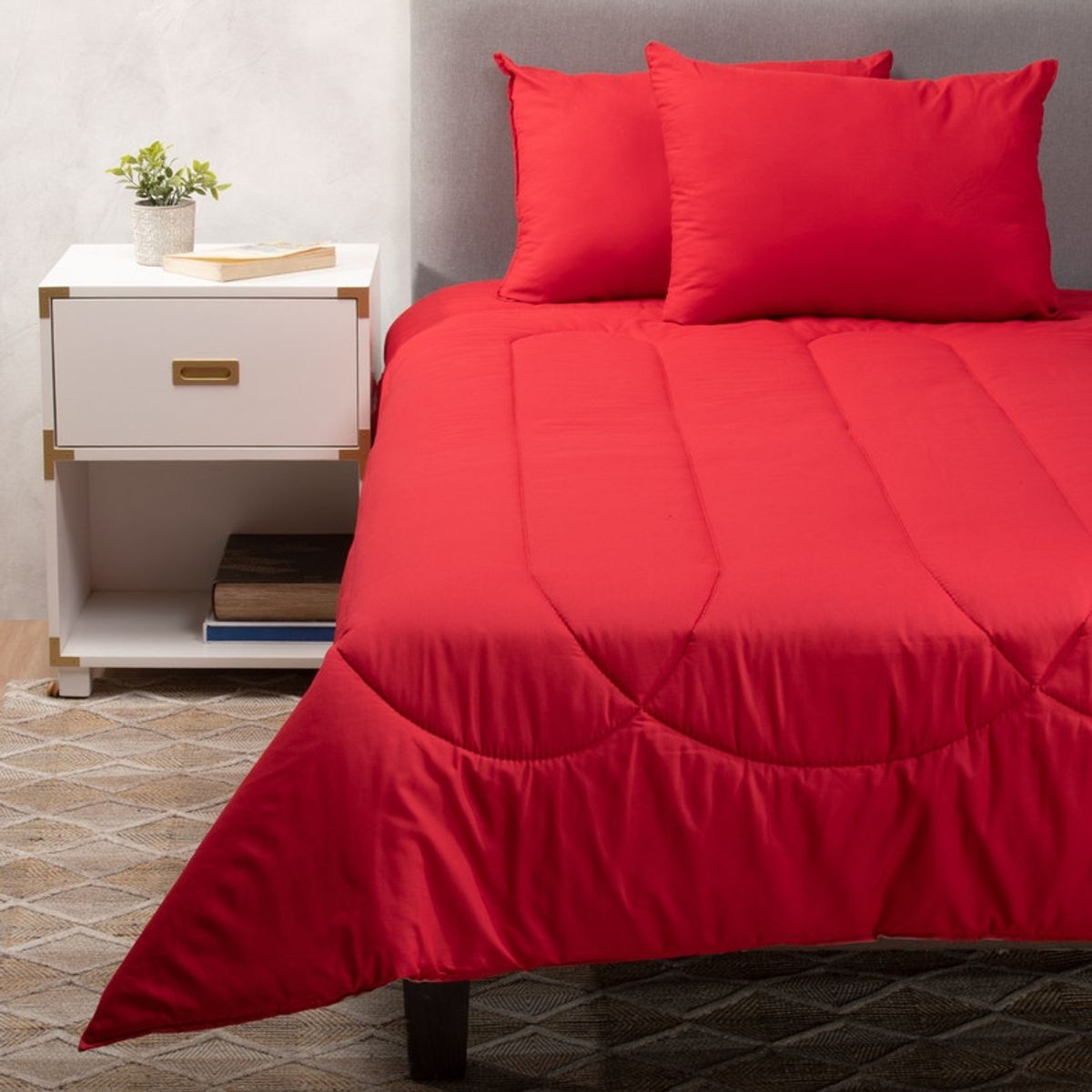 ARTHOME - Plumon Rojo Gris 2 Plazas + Pack 2 Almohadas Rojo Arthome