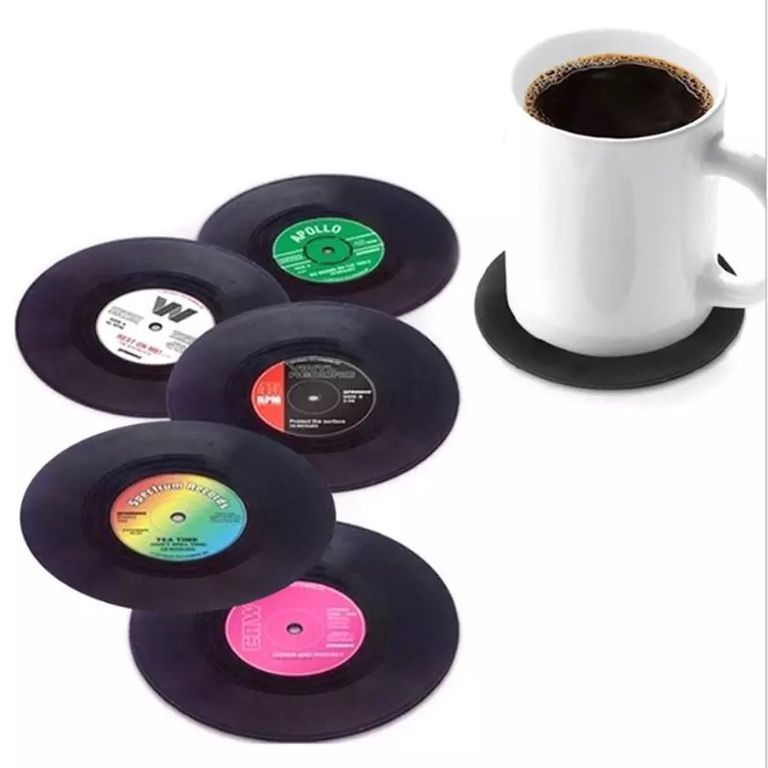 Posavasos Modernos y Entretenidos con Forma de Vinilo Pack 6 unidades