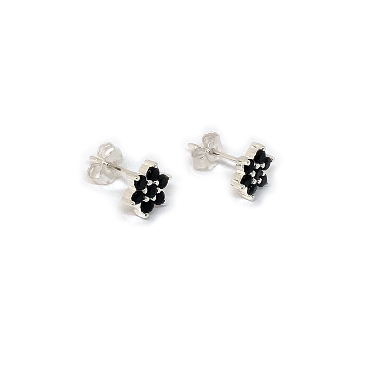 ANDREA COGGIOLA JOYAS - Aros Flor Circón Negro Plata Fina 925