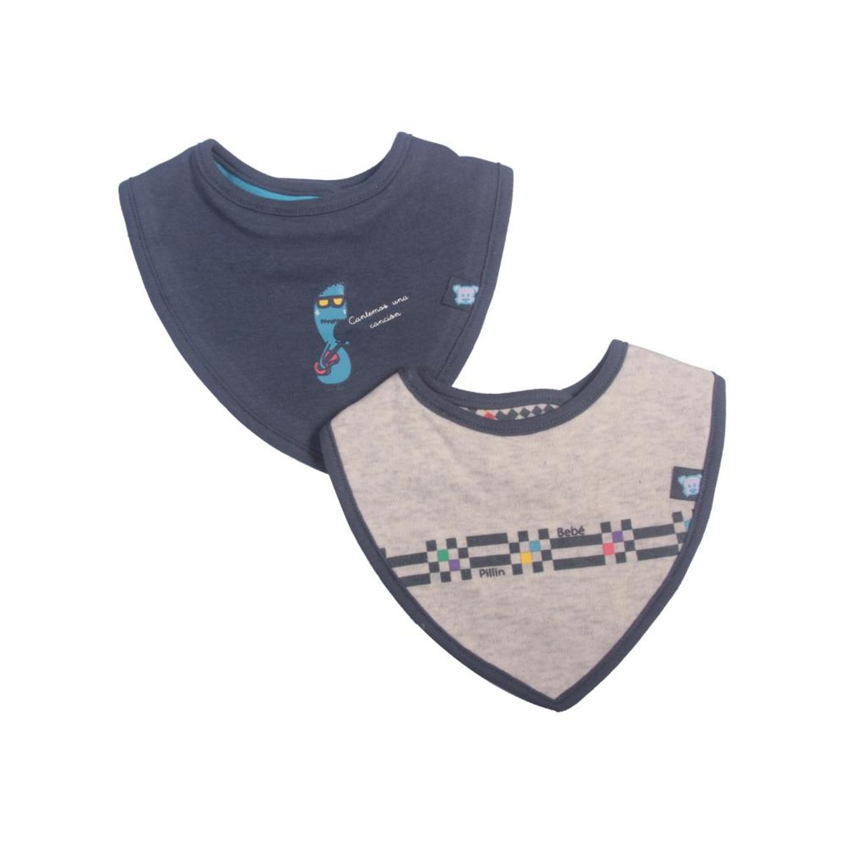 PILLIN - Set 2 Pzas Babero Niño Multicolor Pillín - Gris