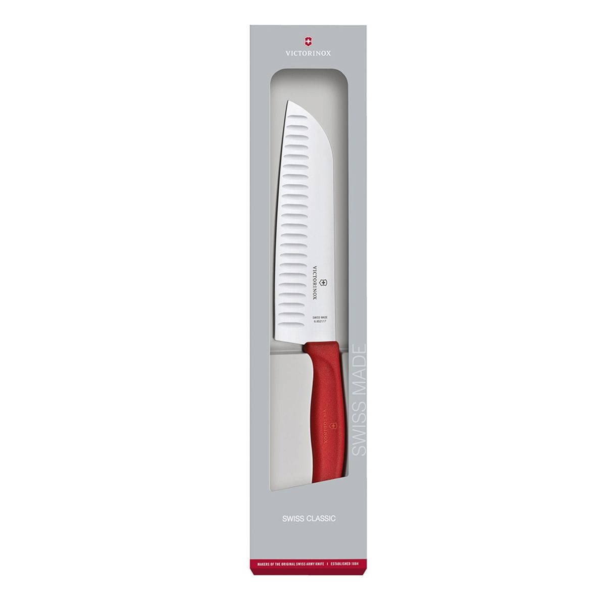 VICTORINOX - Cuchillo Santoku Swiss Classic color Rojo Caja. Hoja 17 cm. Victorinox