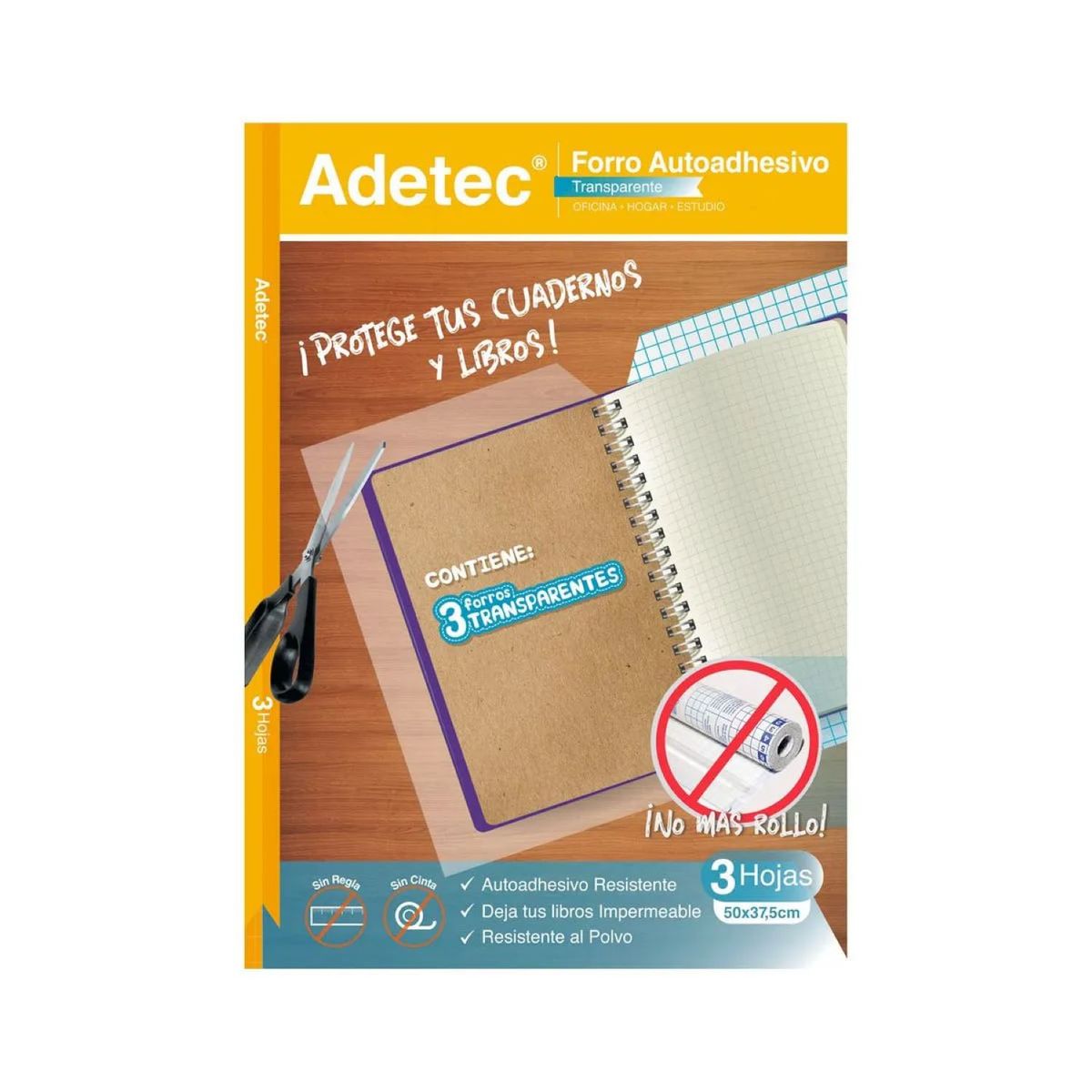 ADETEC - Forro Para Cuadernos Adhesivo Transparente 50 x 37.5 cm