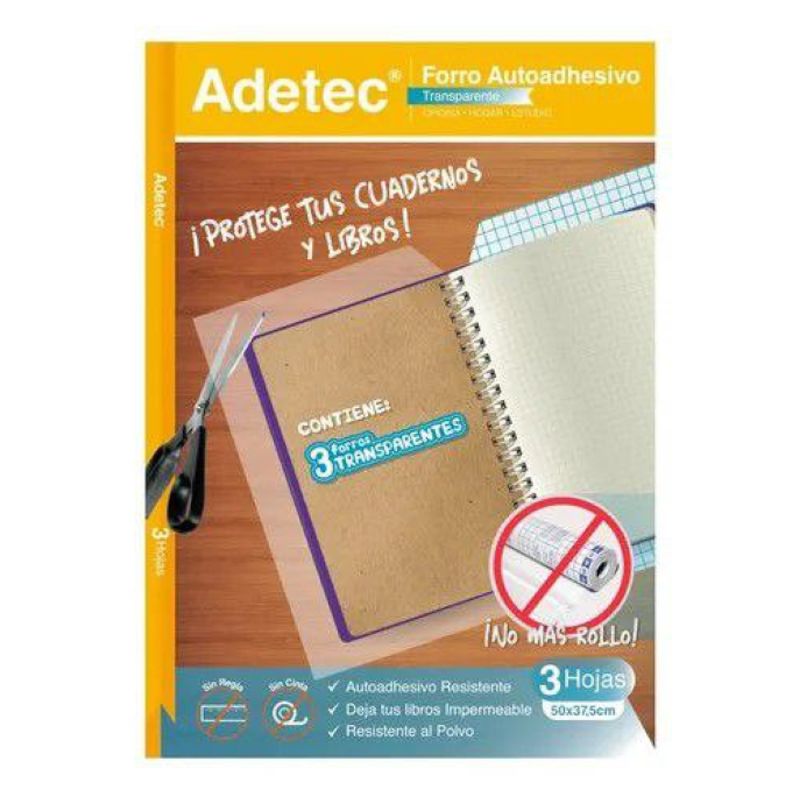 ADETEC - Forro Para Cuadernos Adhesivo Transparente 50 x 37.5 cm