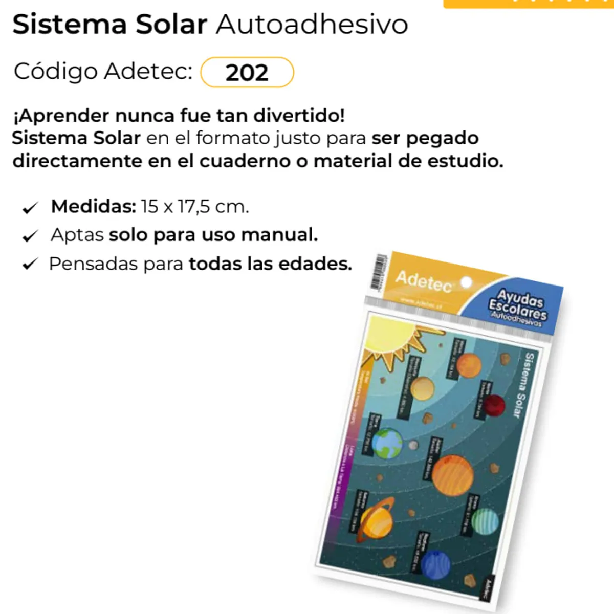 ADETEC - Ayuda Escolar Sistema Solar Autodhesiva Adetec