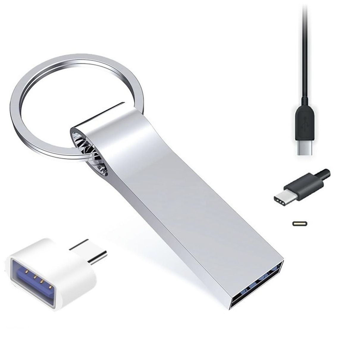 GENERICO - Pendrive Llavero 2tb + Adaptador Usb A Tipo C