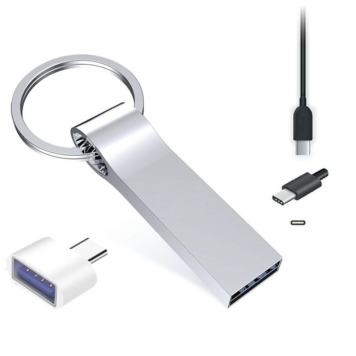 GENERICO - Pendrive Llavero 2tb + Adaptador Usb A Tipo C
