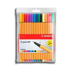 STABILO - Set 15 Lápices Point 88 Fineliner Incluye 5 Neón