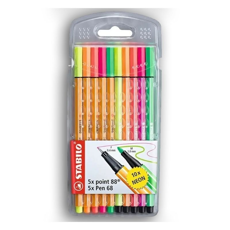 STABILO - Set Stabilo 10 Unidades 5 Colores Neón Point 88 y Pen 68