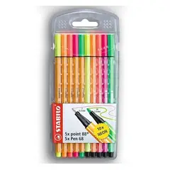 STABILO - Set 10 Unidades 5 Colores Neón Point 88 y Pen 68