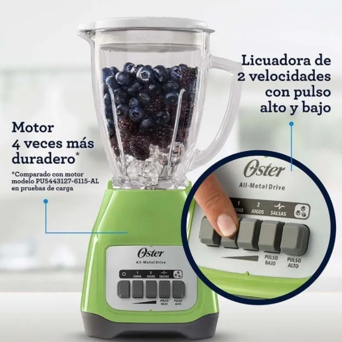 OSTER - Licuadora Oster® 2 Vel Y Vaso De Vidrio Kiwi Blstkagkpb