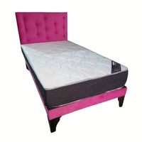 Cama Europea 1 1/2P Respaldo Fucsia Felpa Colchón Resorte Bonnell Soft