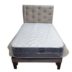 GENERICO - Cama Europea 1 1/2P Respaldo Gris Lino Colchón Resorte Bonnell.