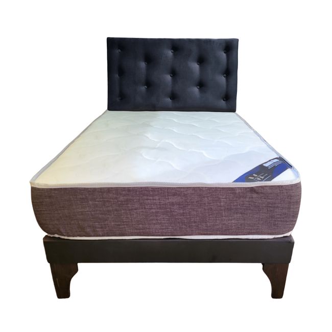 GENERICO - Cama Europea 1 1/2P Respaldo Negro Felpa Colchón Resorte Bonnell.