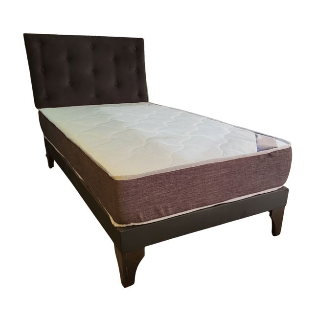 GENERICO - Cama Europea 1 1/2P Respaldo Negro Felpa Colchón Resorte Bonnell.