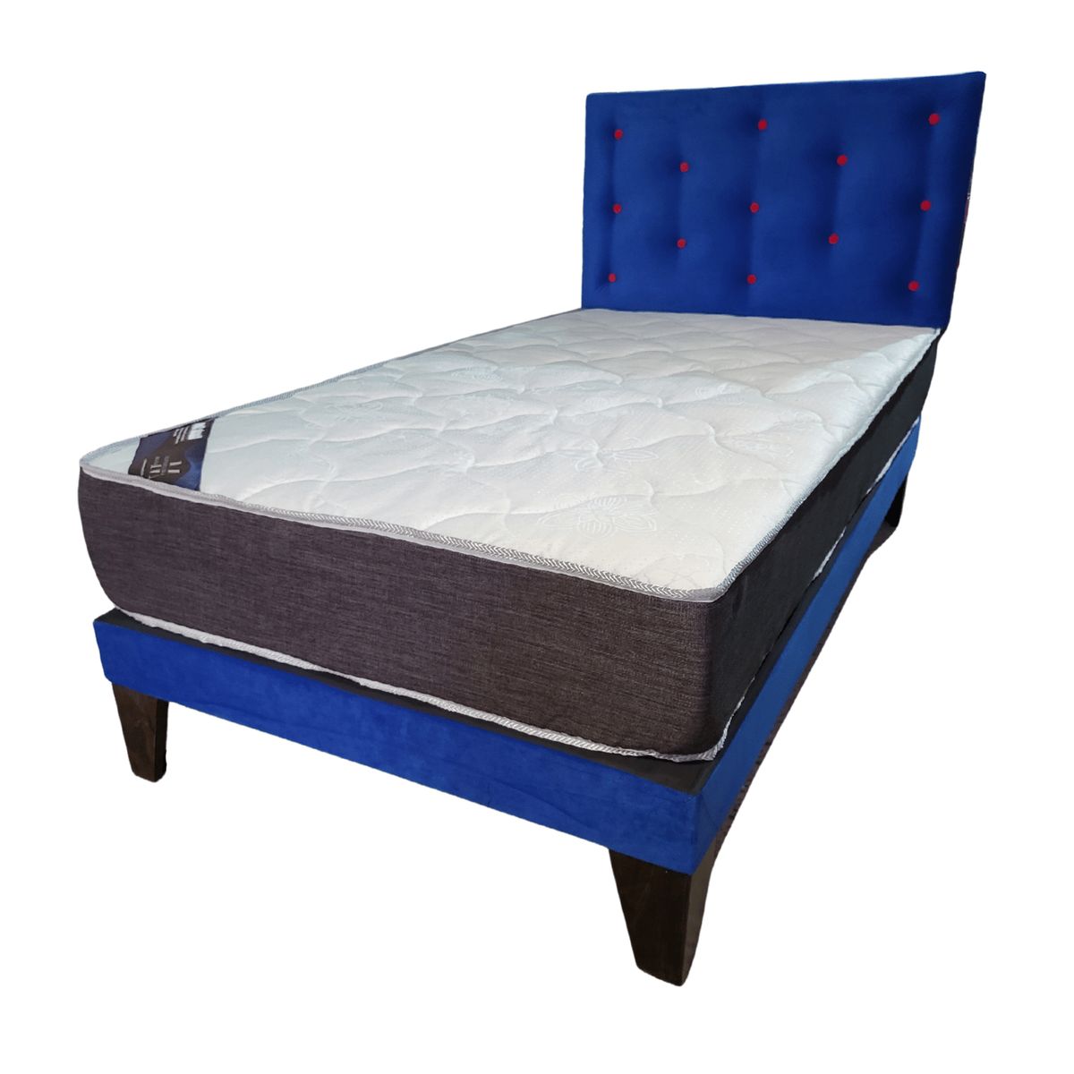 GENERICO - Cama Europea 1 1/2P Respaldo Azul Rey Felpa Colchón Resorte Bonnell