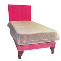 Cama Europea 1Plaza Respaldo Fucsia Felpa Colchón Resorte Bonnell