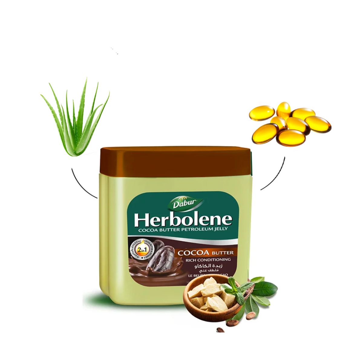 DABUR AMLA - Herbolene - Vaselina 2 en 1 Manteca de Cocoa & Vitamina E 225 ml.-