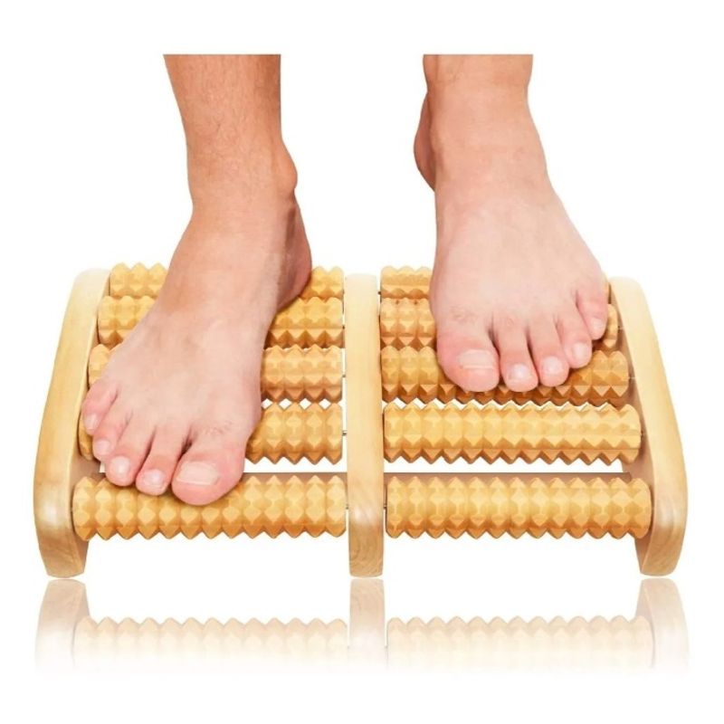 GENERICO - Masajeador De Pies Spa De Madera 5 Rodillos Reflexología