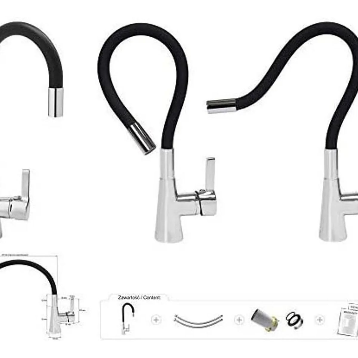 GENERICO - Llave Monomando Negra Flexible Lavaplato