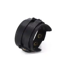GENERICO - Pulsera Brazalete Eco Cuero Liso Negro Masculino Negro