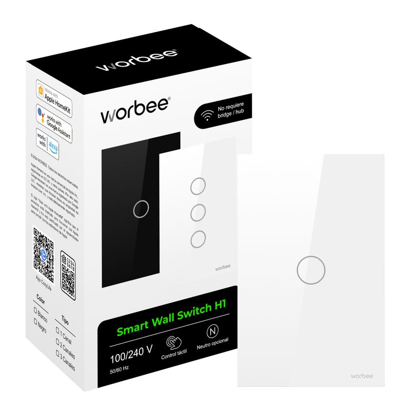 WORBEE - Interruptor Inteligente Wifi H1 Simple Con y Sin Neutro Blanco Homekit