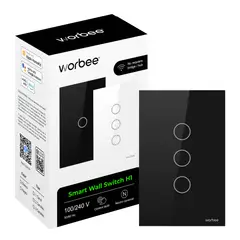 WORBEE - Interruptor Inteligente Wifi Triple Con y Sin Neutro Negro Homekit