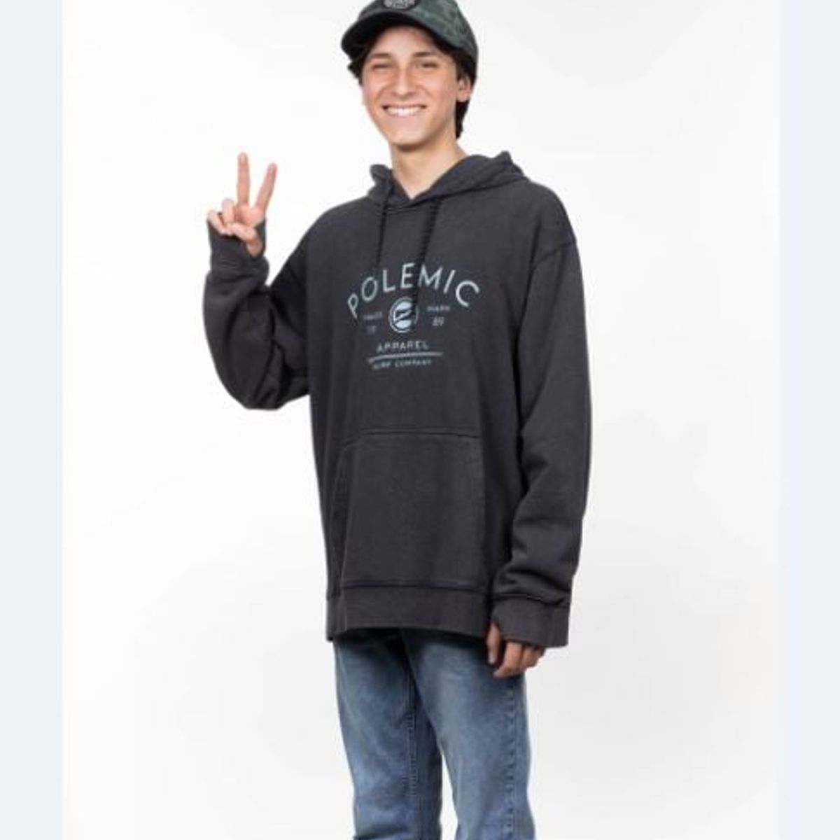 POLEMIC - Poleron Oversized Fit Snow Washed Negro Polemic