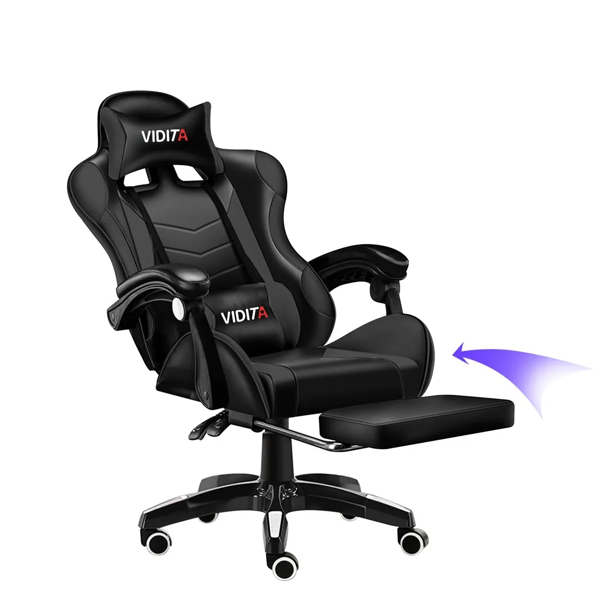 VIDITA - Silla Gamer Profesional GX2000 con Reposapiés-Negro Vidita