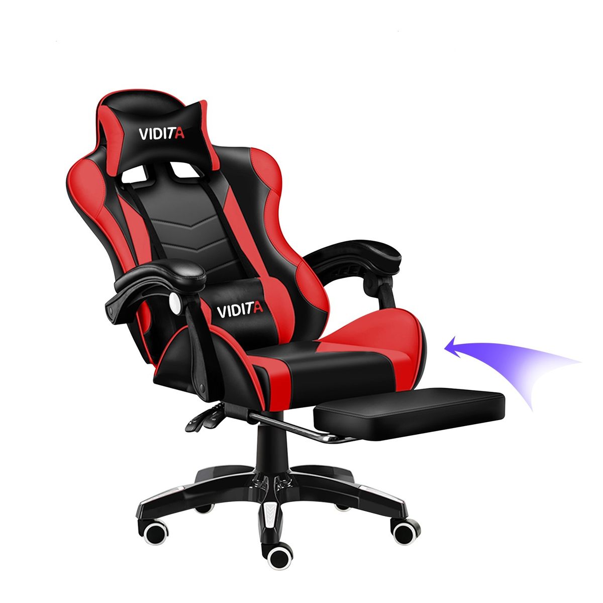 VIDITA - Silla Gamer Profesional GX2000 con Reposapiés-Rojo