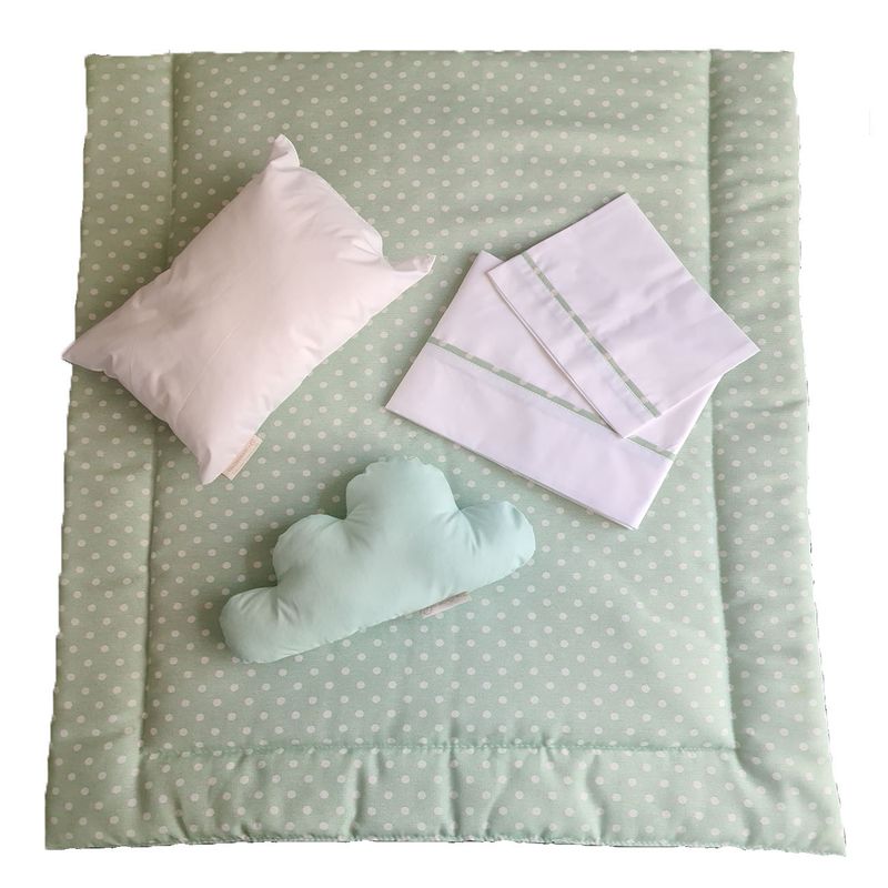 MI COCO - Set cuna colecho verde claro lunares colchón 50x85x5