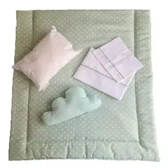 MI COCO - Set cuna colecho verde claro lunares colchón 50x85x5