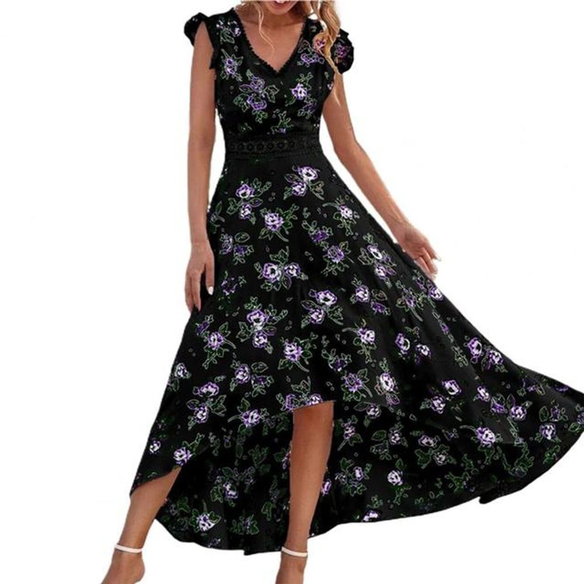 GENERICO - Vestido Largo Floreado de Verano Sin Mangas Cuello en V Mujer