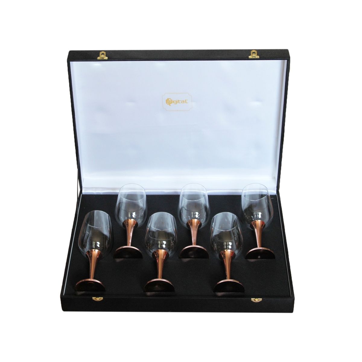 PERFECT CLASS - Set 6 Copas Vino Alta Pie de Cobre