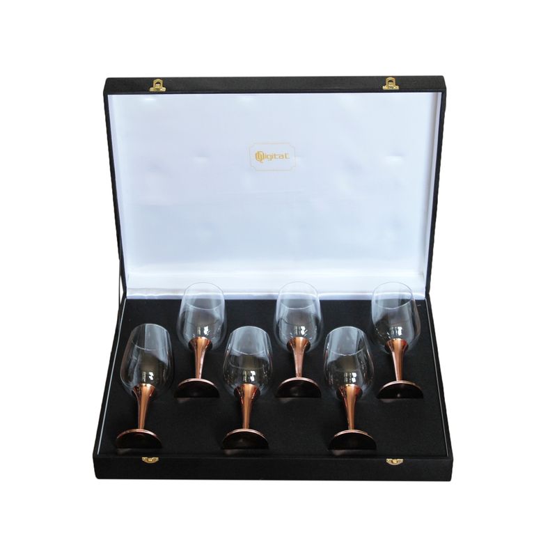 PERFECT CLASS - Set 6 Copas Vino Alta Pie de Cobre