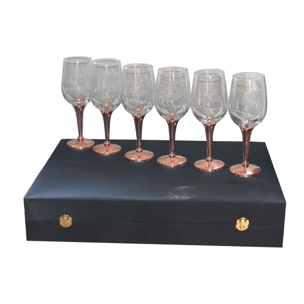 PERFECT CLASS - Set 6 Copas Vino Alta Pie de Cobre