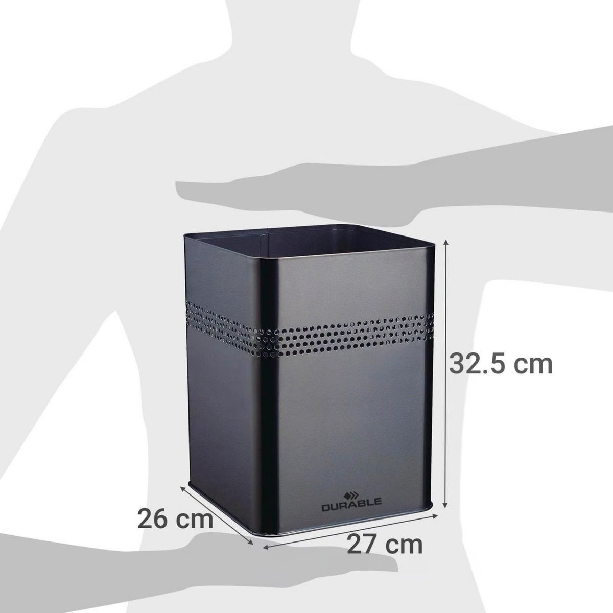 DURABLE - Papelero Cuadrado Metálico Durable- Negro