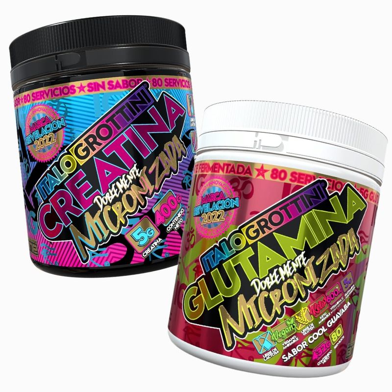 ITALO GROTTINI - GLUTAMINA DOBLEMENTE MICRONIZADA 432G  CREATINA SIN SABOR 400G