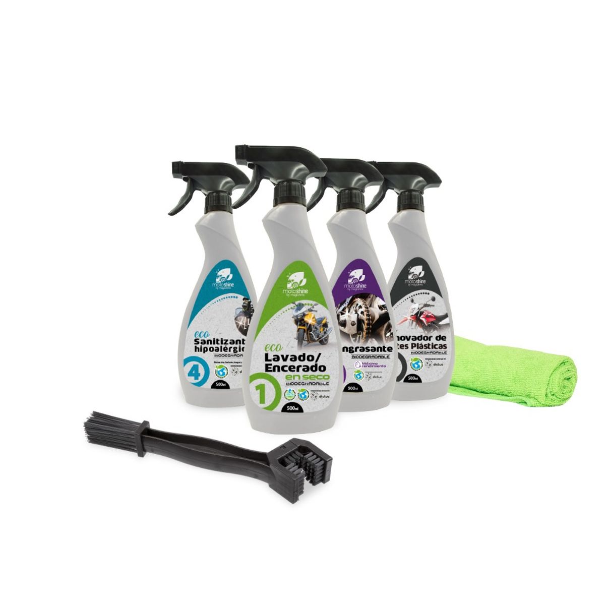 MAGICSHINE - Kit limpieza moto con cera carnauba 6 pzas - Magicshine