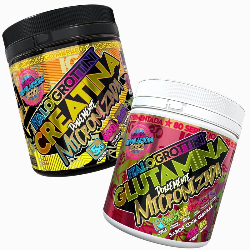 ITALO GROTTINI - GLUTAMINA DOBLEMENTE MICRONIZADA 432G  CREATINA MANGO MARACUYA 440G