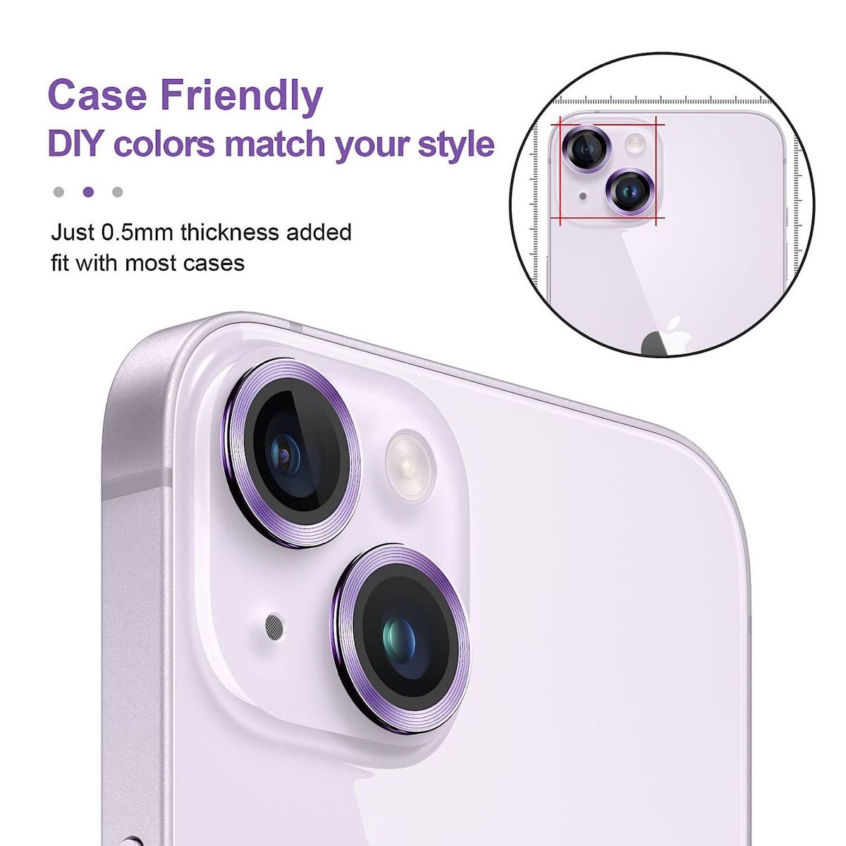 GENERICO - Protector De Camara Para iPhone 14 Normal - 14 Plus- Purpura