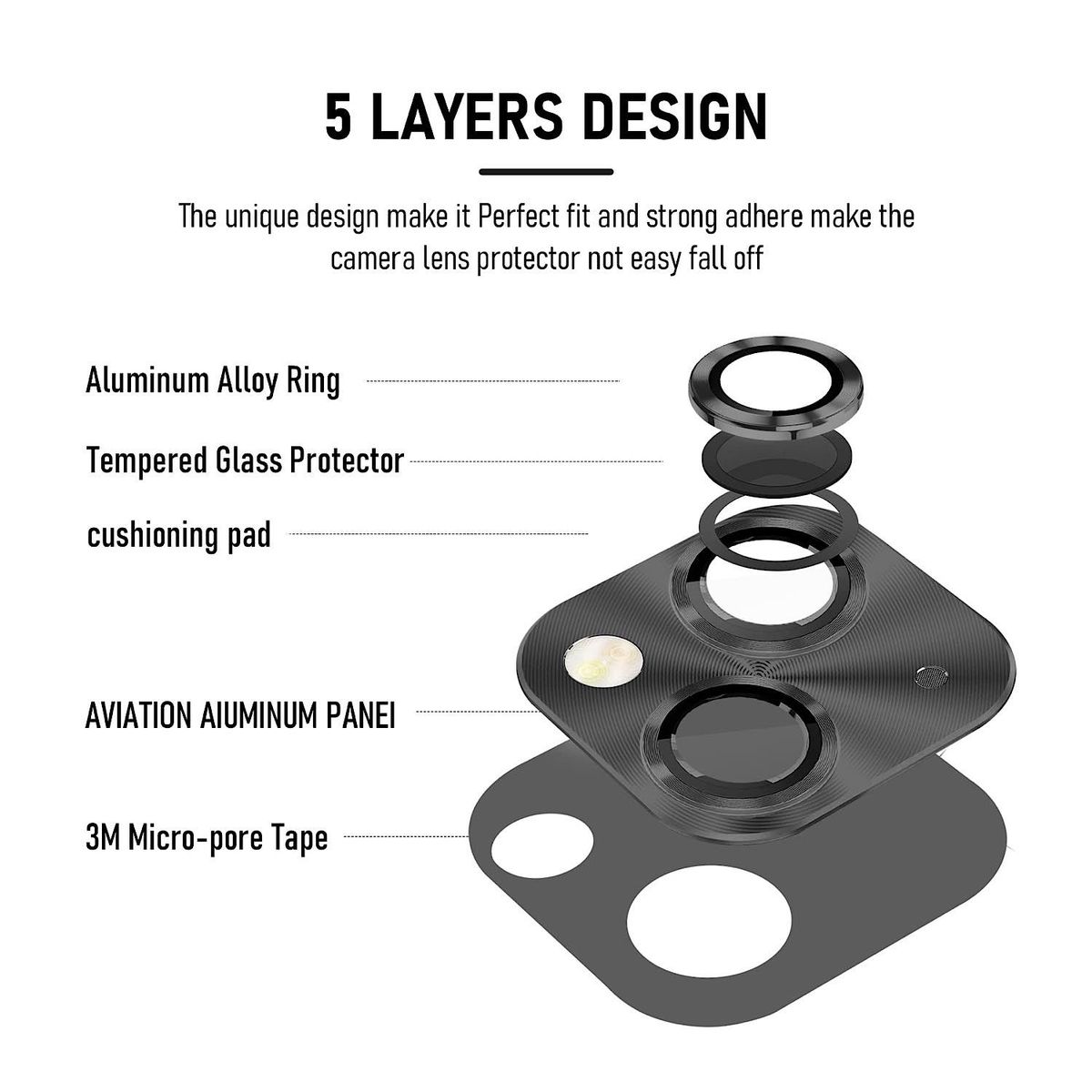 GENERICO - Lamina Para Camara De Aluminio iPhone 14 Normal - 14 Plus - Negro