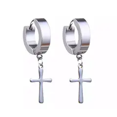 GENERICO - Aros con Estilo Aros Pendientes Con Cruz Colgante Plateada