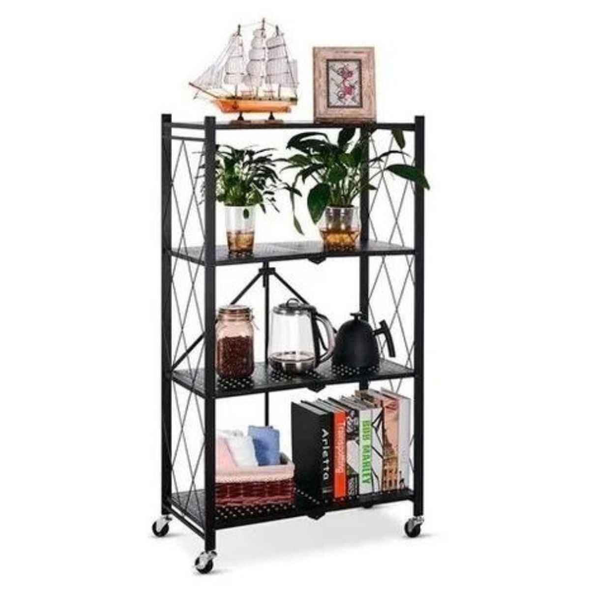 GENERICO - Estante Organizador Plegable Metálico Multiuso 4 Niveles…