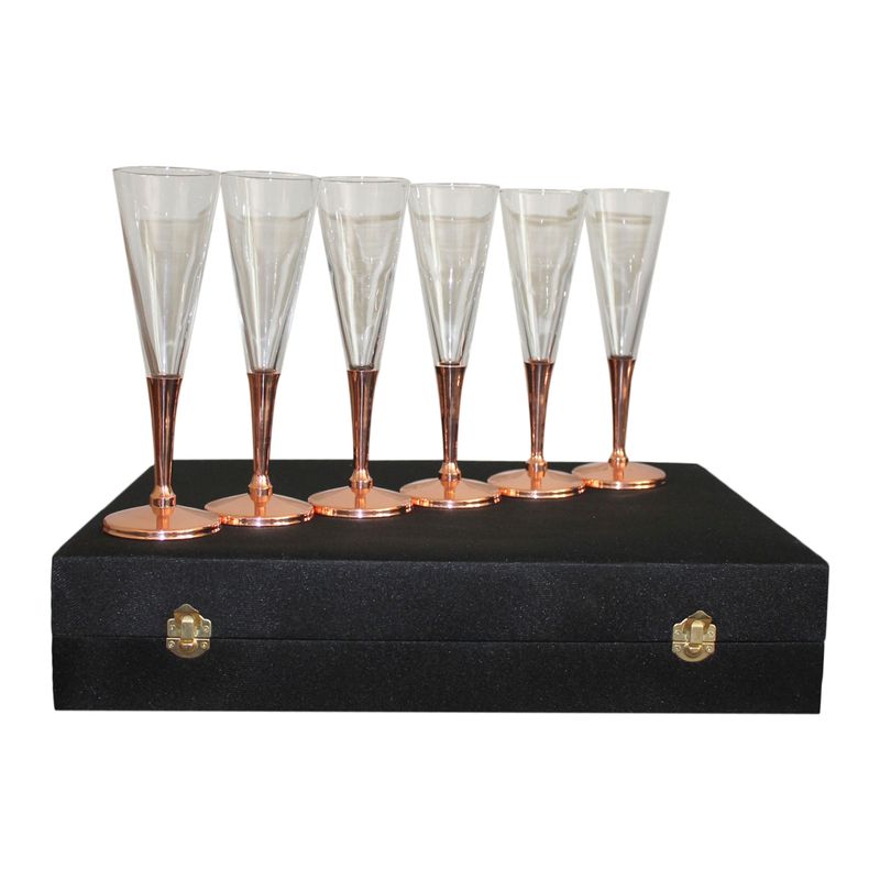 PERFECT CLASS - Set de 6 Copas Espumante Con Pie de Cobre