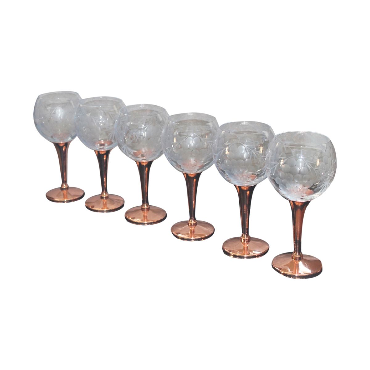 PERFECT CLASS - Set de 6 Copas de Vino Talladas C/ pie de Cobre