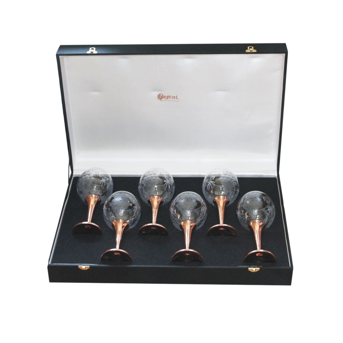 PERFECT CLASS - Set de 6 Copas de Vino Talladas C/ pie de Cobre