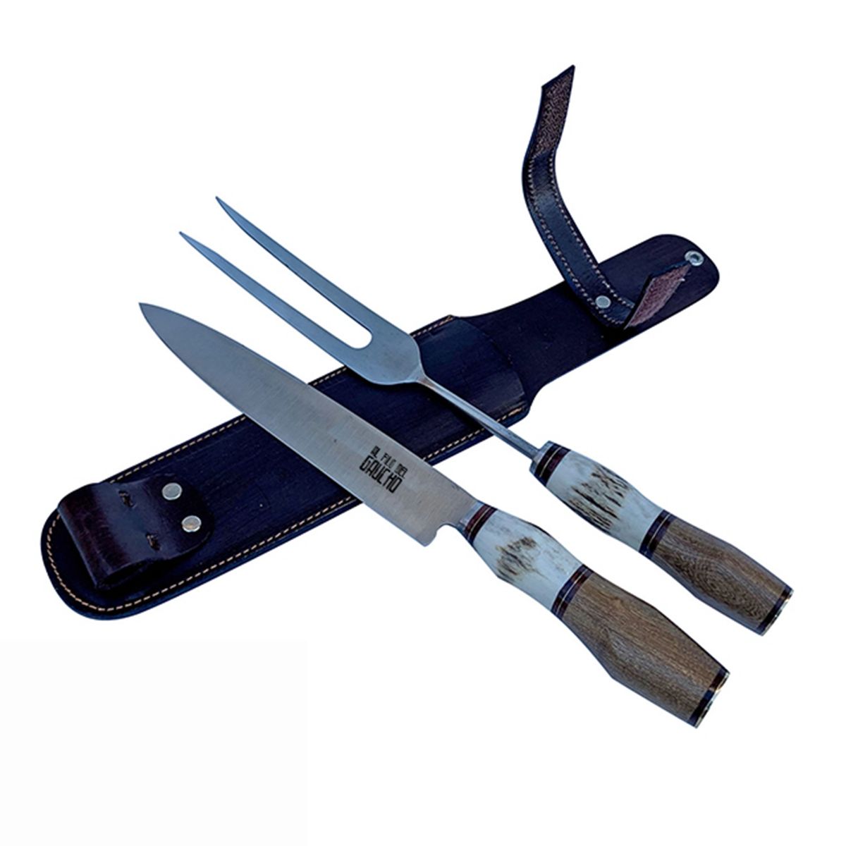 AL FILO DEL GAUCHO - Juego Parrillero Trinchar Ciervo Madera Artesanal