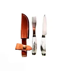 AL FILO DEL GAUCHO - Juego Cuchillo Tenedor Ciervo Artesanal