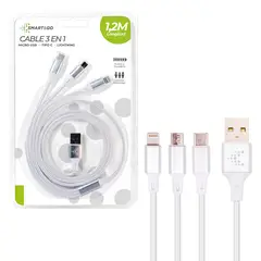 GENERICO - Cable 3 en 1 Smart&Go 1,2m Blanco